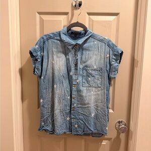 Women's Blue Denim Shirt with Star Pattern